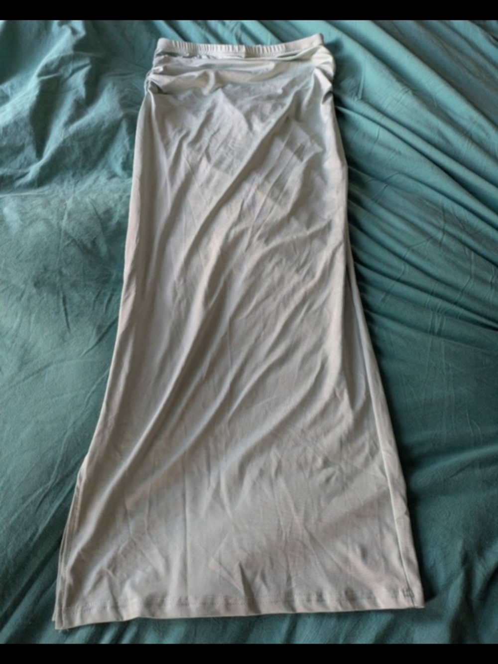 Sage Satin Skirt Stretch Side Slit Size L Sleeveless Maxi Dress Dual Wear - Picture 3 of 7